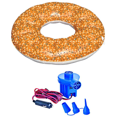 Swimline 48 Inch Inflatable Everything Bagel Swimming Pool Float Tube + 12V Pump