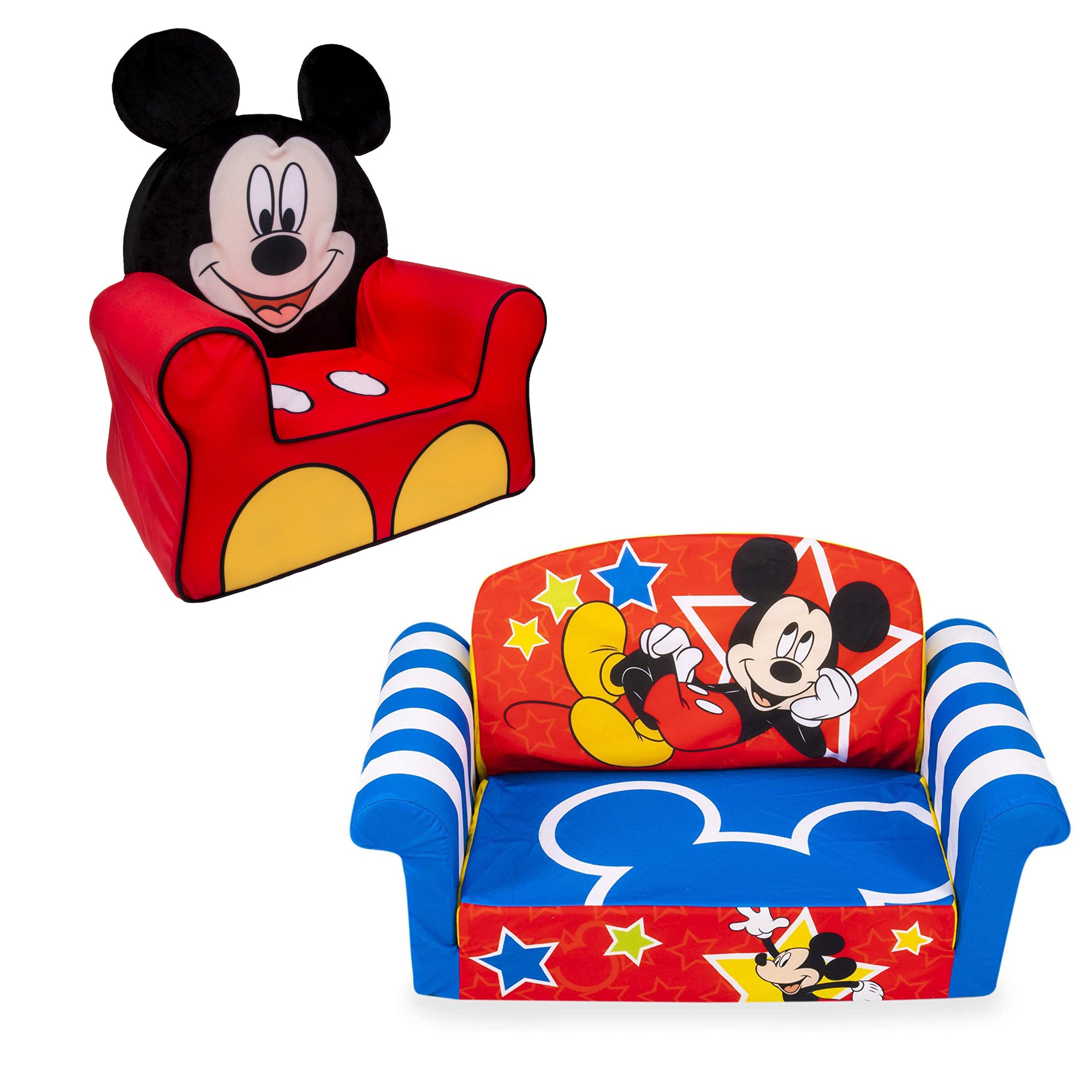 Marshmallow Furniture Comfy Foam Toddler Couch & Chair Package, Mickey Mouse