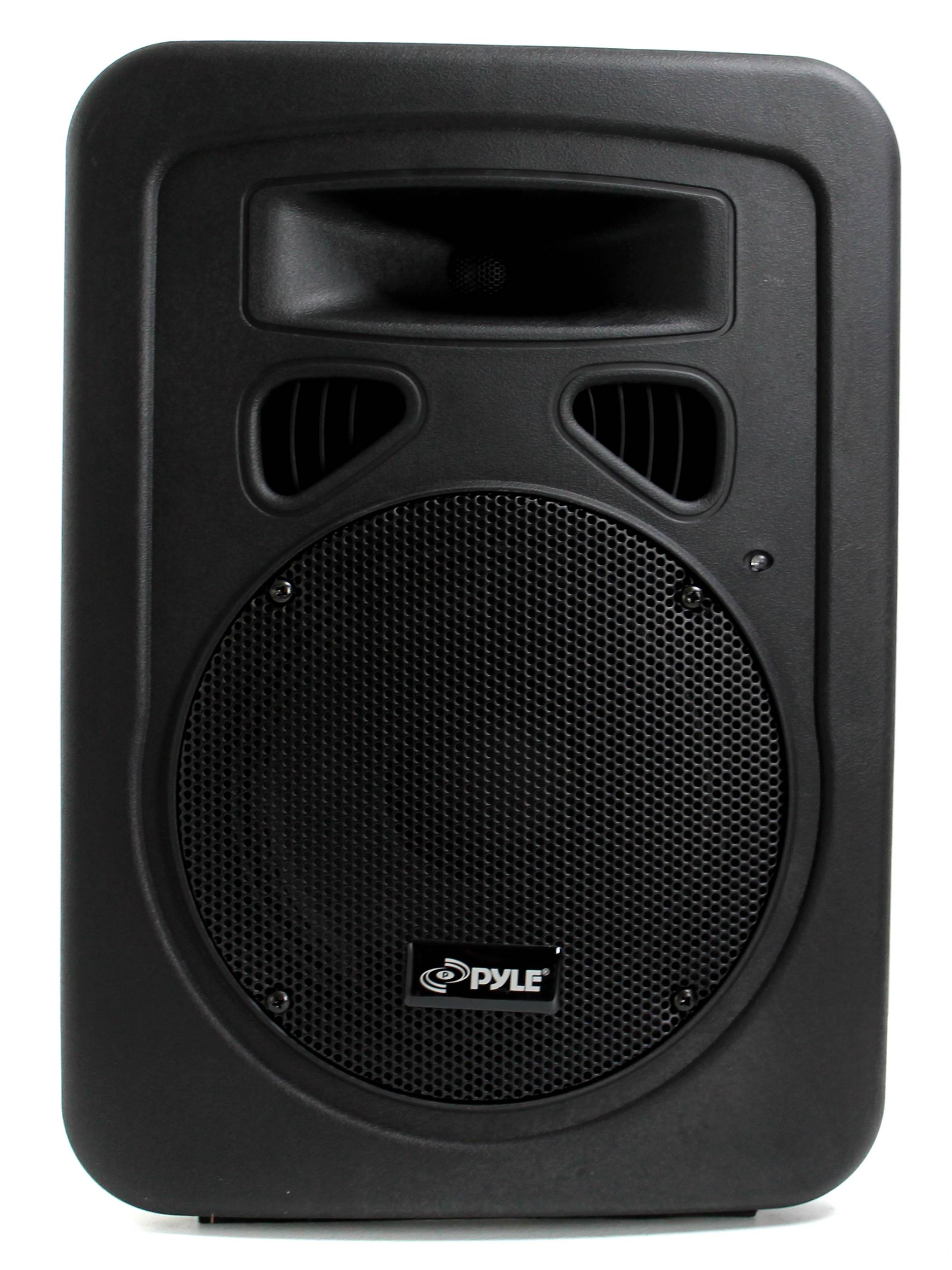 2) PYLE PPHP898A 400W 8'' Plastic Powered Amplified Speakers + Tripod Stands