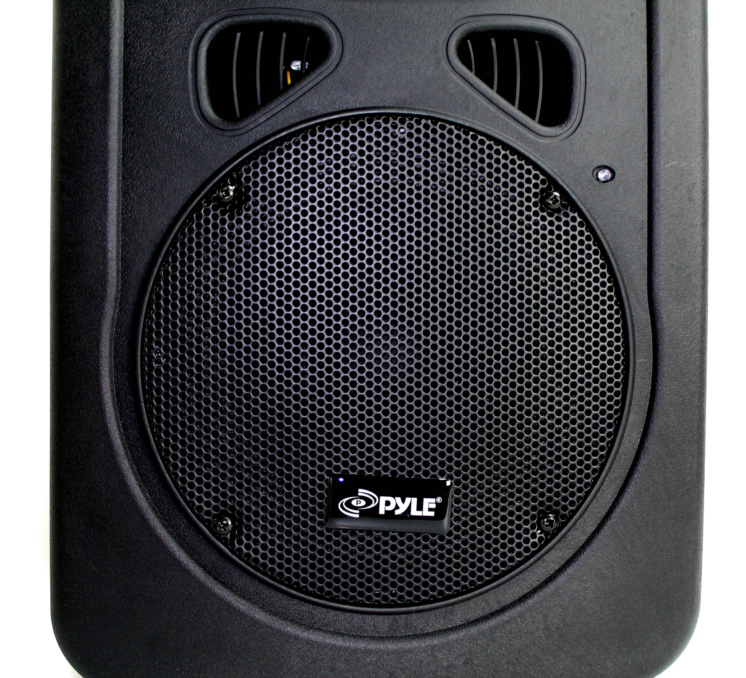 2) PYLE PPHP898A 400W 8'' Plastic Powered Amplified Speakers + Tripod Stands