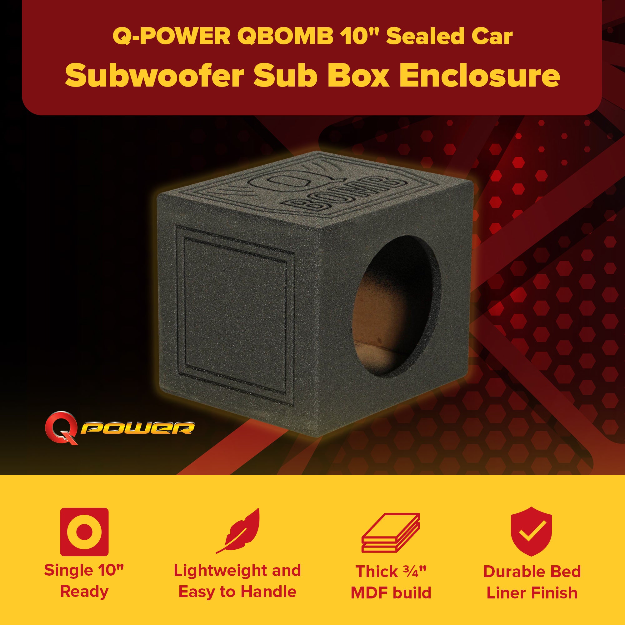 Q-POWER QBOMB 10" Sealed Car Subwoofer Sub Box Enclosure (Open Box) - VMInnovations