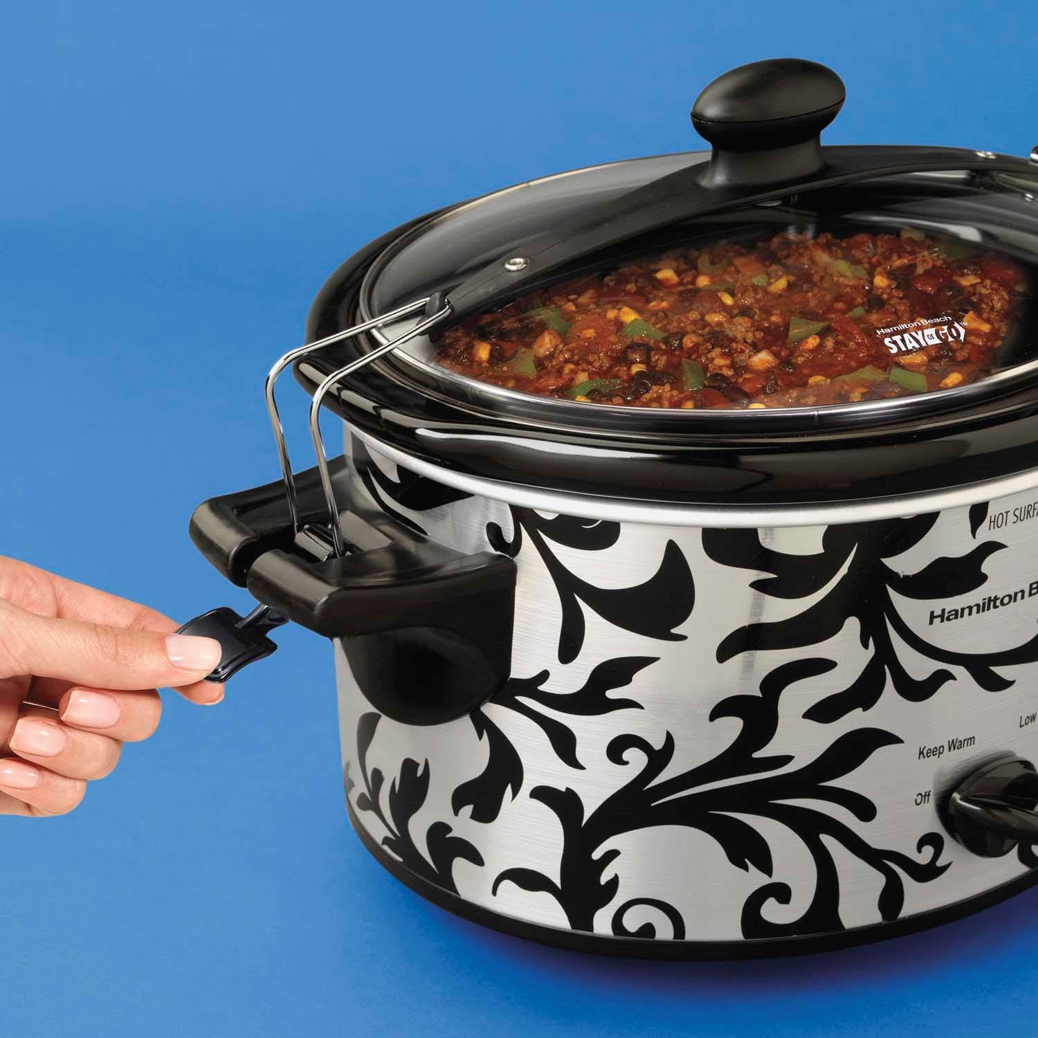 Hamilton Beach Designer Stay or Go Slow Cooker 4 Qt w/Clips & Latches (Open Box)