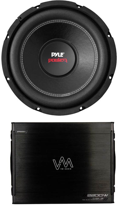 New Pyle PLPW15D 15" 2000 Watt 4-Ohm DVC  Car Subwoofer + VM Audio SRA2200.1 Amp