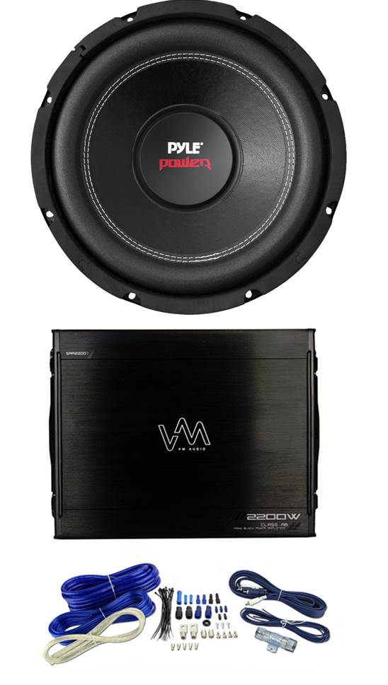 Pyle PLPW15D 15" 2000 Watt 4-Ohm Sub DVC Car Subwoofer + 2200W Amp + Wiring Kit - VMInnovations