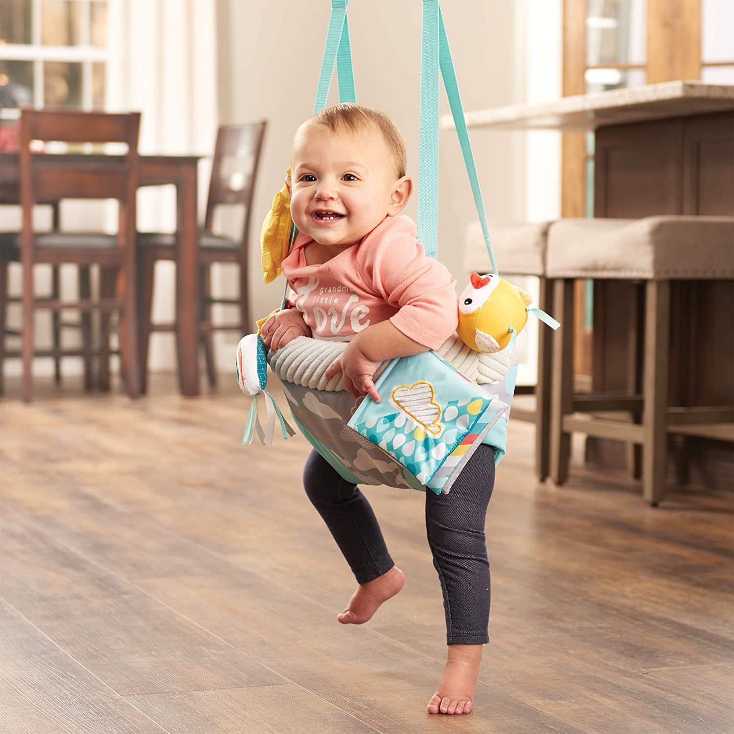Evenflo Exersaucer Doorway Jumper with 4 Removable Toys and Mirror, Sweet Skies - VMInnovations