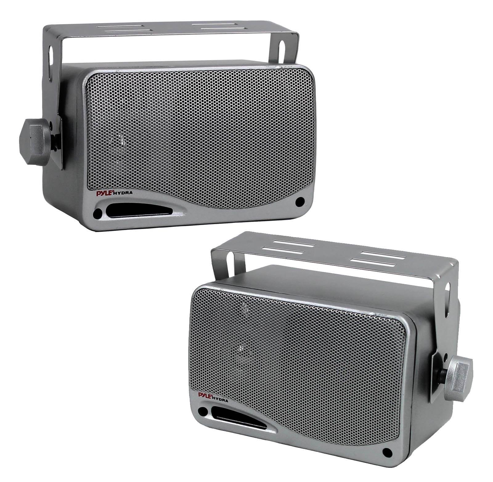 Pyle PLMR20W White Marine AM/FM Radio Player USB Input +4) Mini Box Speakers