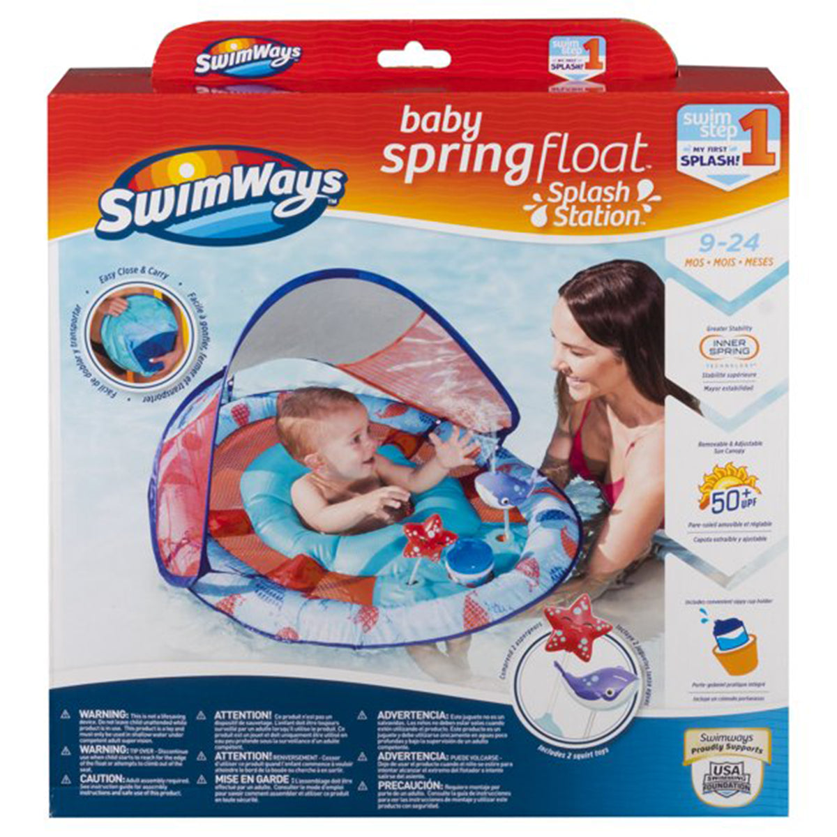 SwimWays Baby Spring Inflatable Round Pool Float w/Protective Canopy, Blue Whale