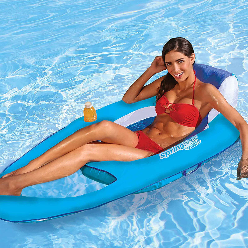 SwimWays Spring Float Inflatable Recliner Pool Lounger, Light/Dark Blue (2 Pack)
