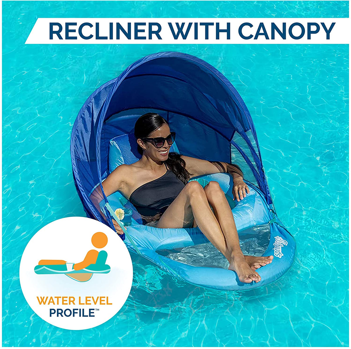 SwimWays Spring Float Recliner with Canopy Water Summertime Lounge Seat (3 Pack)