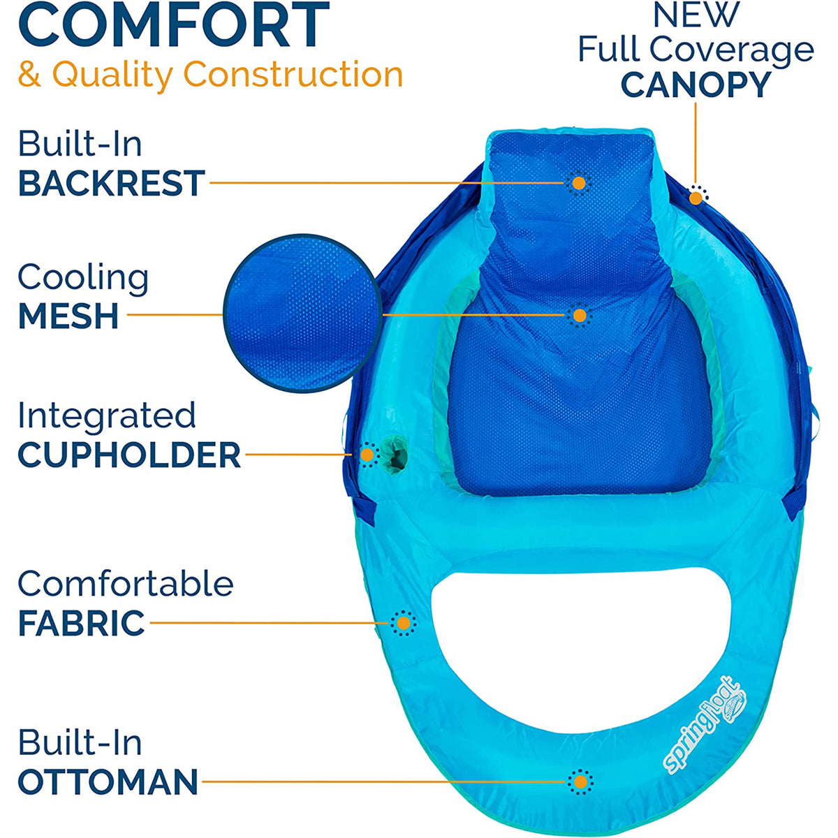 SwimWays Spring Float Recliner with Canopy Water Summertime Lounge Seat (4 Pack)