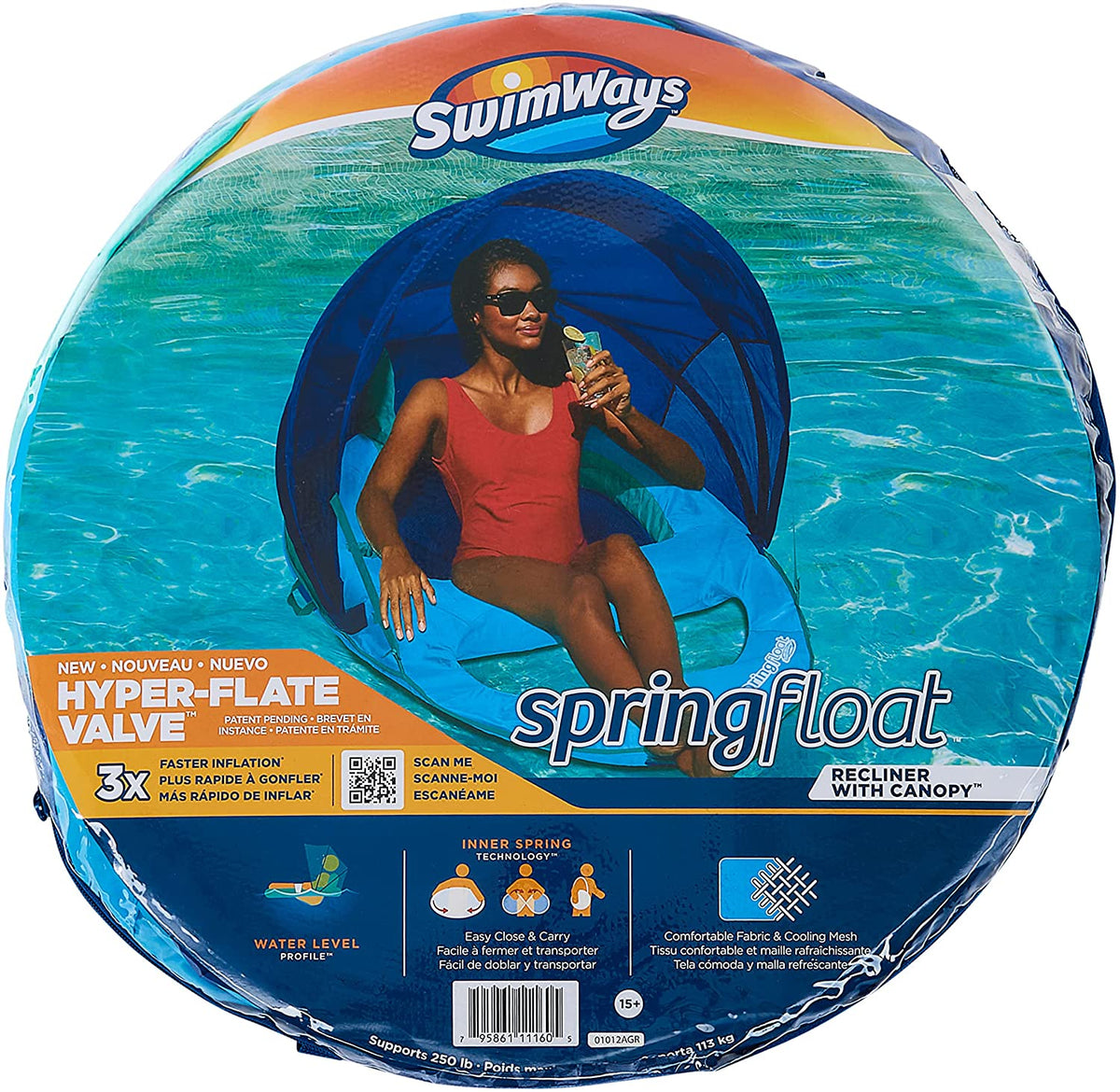 SwimWays Spring Float Recliner with Canopy Water Summertime Lounge Seat (3 Pack)