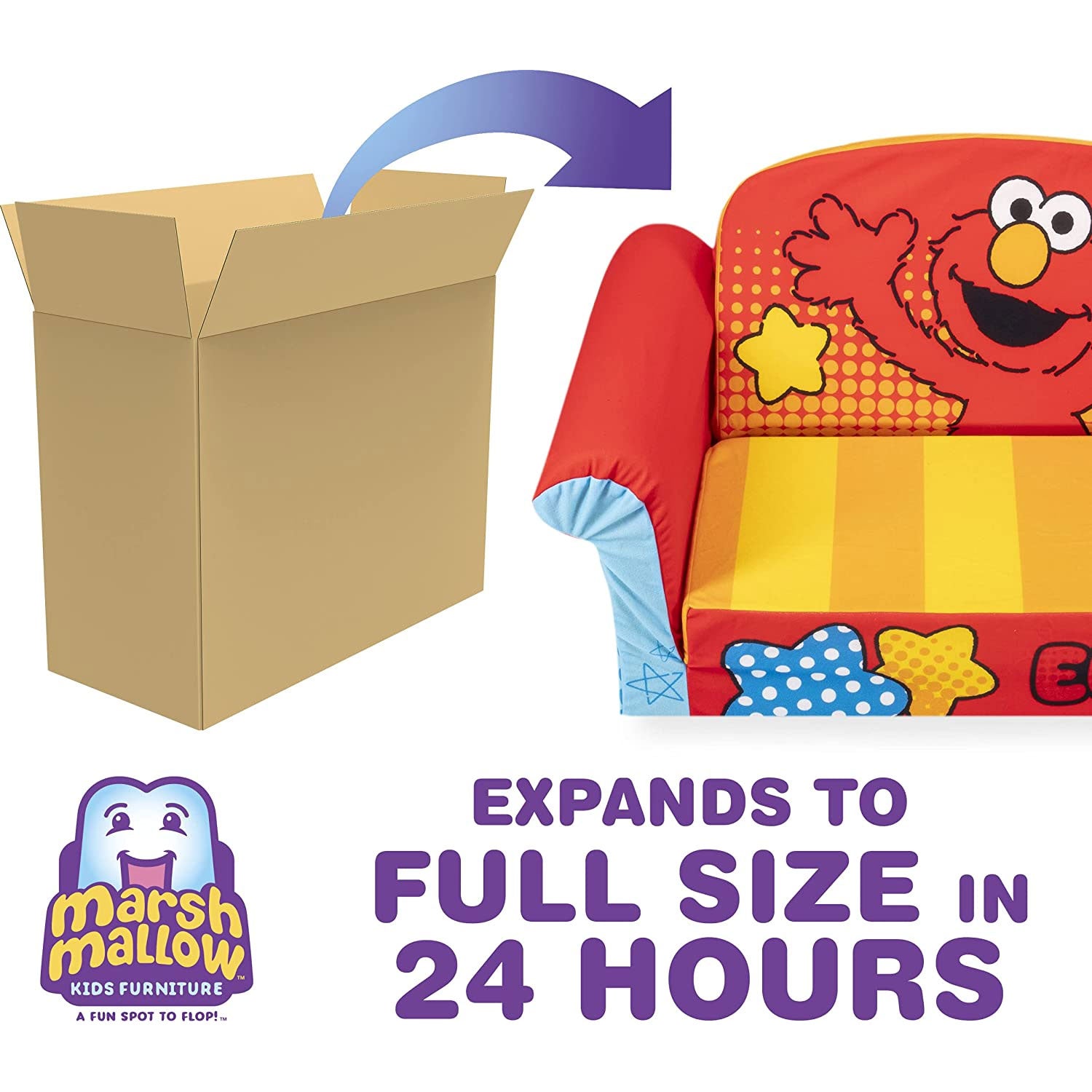Marshmallow Furniture 2 Pack 2-in-1 Flip Open Foam Sofa Bed, Sesame Street Elmo - VMInnovations