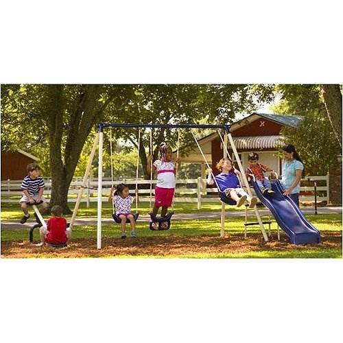 Flexible Flyer Triple Fun II Swing Set w/ Slide, Swings, & Teeter-Totter 42565T