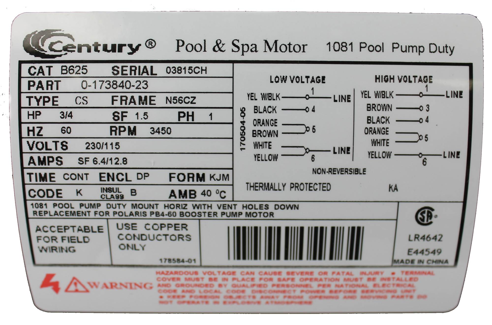 A.O. Smith Century B625 3/4HP 115/230V PB460 Booster Pump Motor (Open Box)