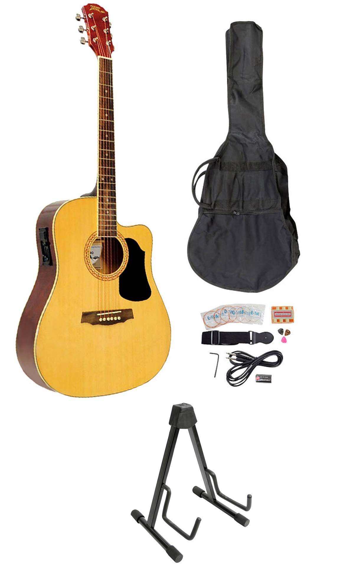 Pyle 41" Acoustic Electric Guitar Starter Beginner Package + Accessories + Stand
