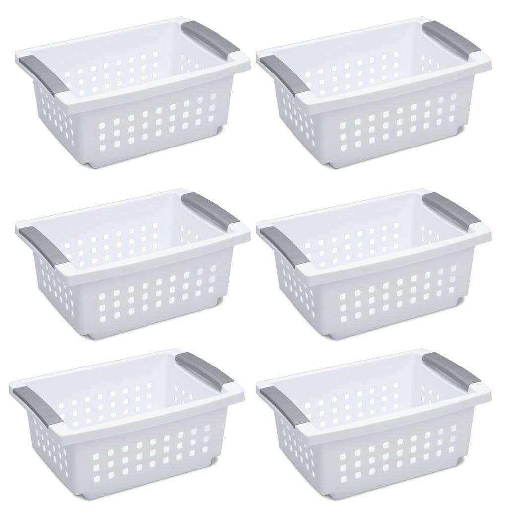 Sterilite Medium Sized White Stackable Storage Basket, 6 Pack (Open Box)