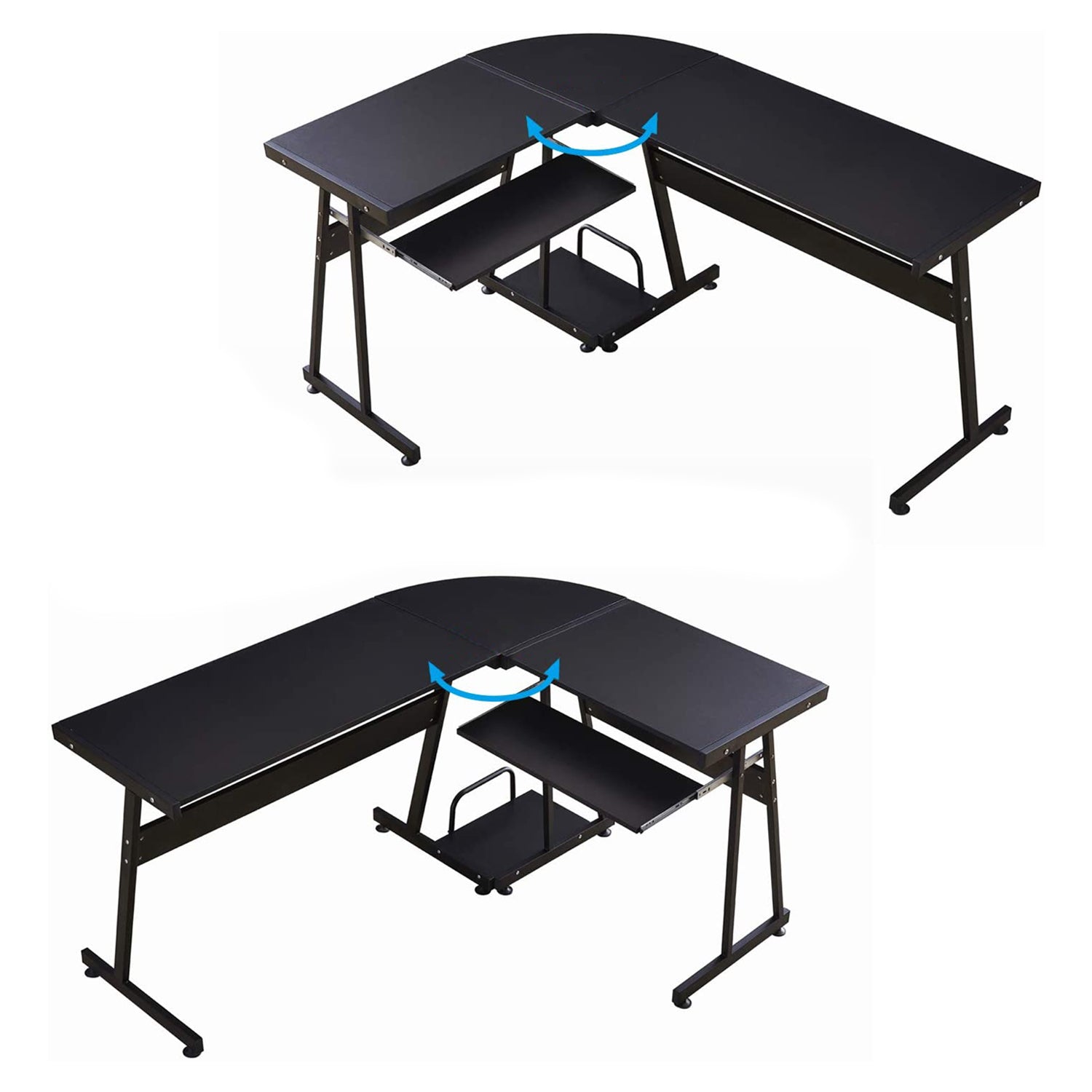 Ivinta Modern L Shaped Gaming Computer Desk w/ Keyboard Tray, Black (Used)