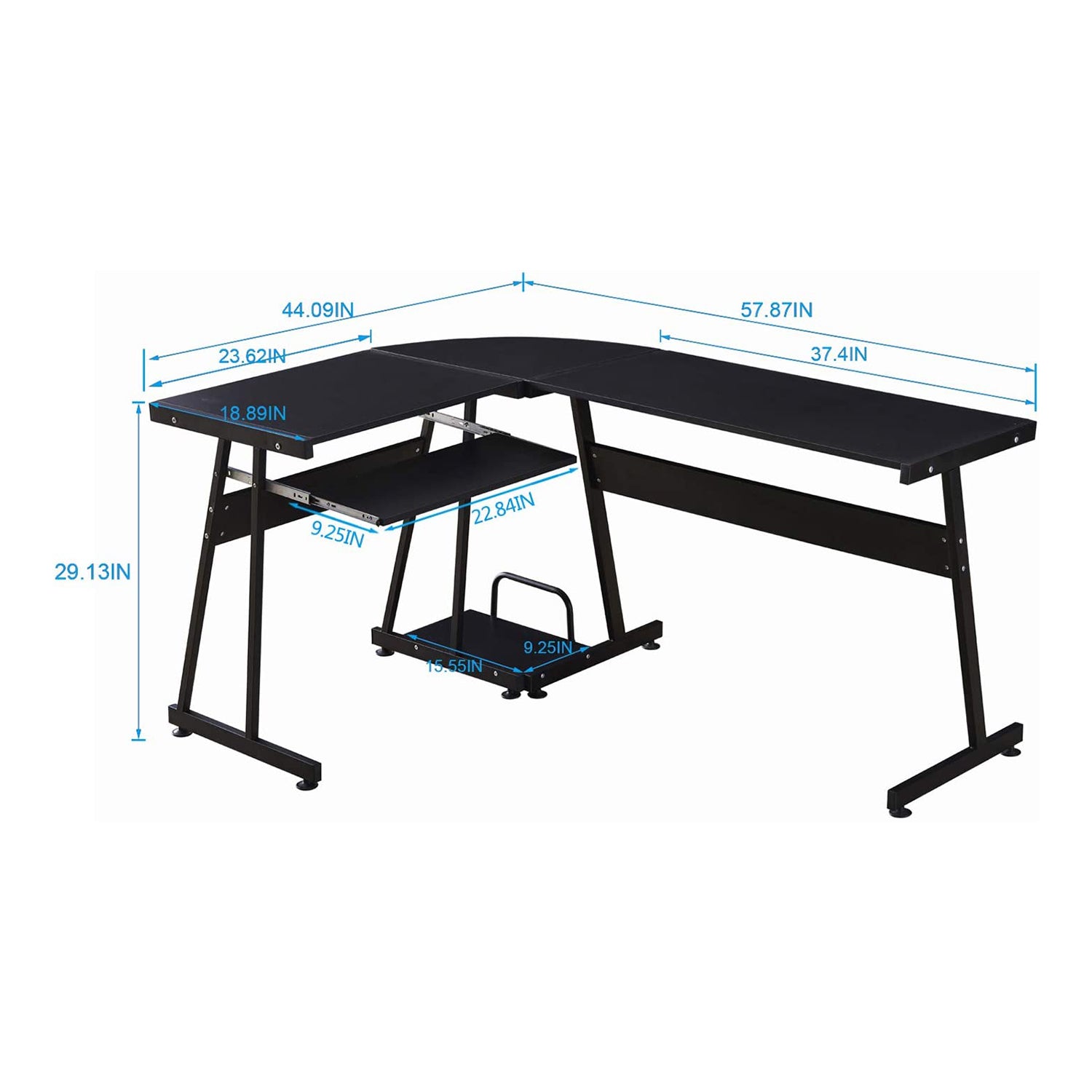 Ivinta Modern L Shaped Gaming Computer Desk w/ Keyboard Tray, Black (Used)