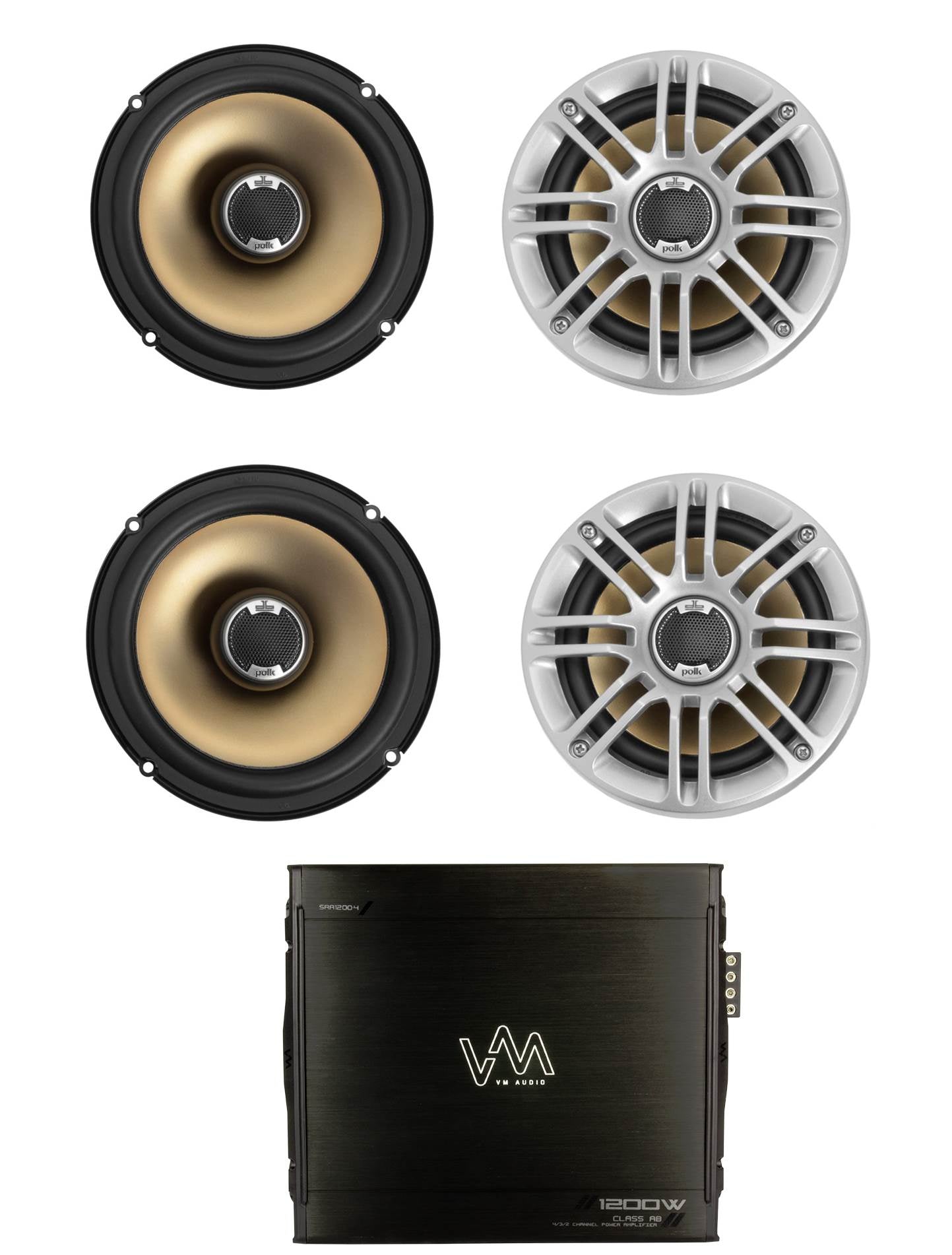 4) NEW Polk Audio DB651 6.5" 180 Watt 2-Way Car Marine Speakers + 4 Channel Amp