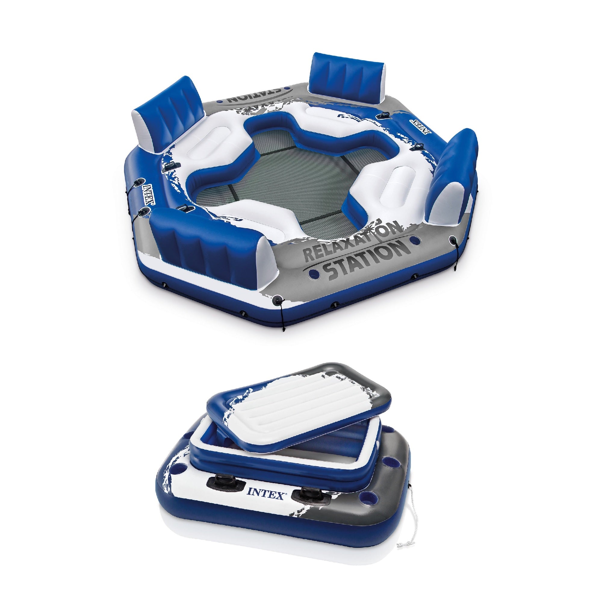 Intex 4-Person Relaxation Station Raft and 72 Can Beverage Cooler Float With Lid