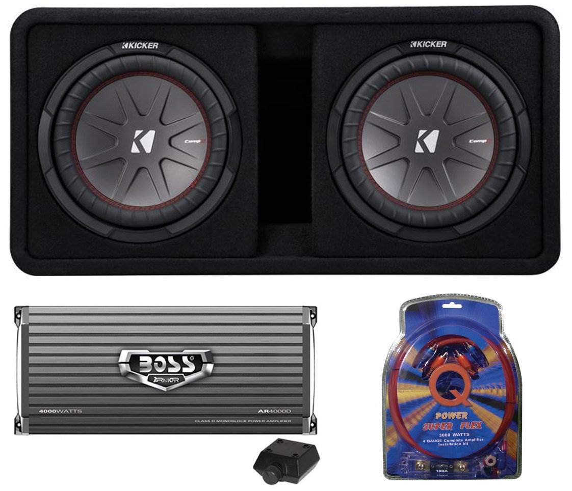 Kicker 43DCWR122 12" 2000W Car Subwoofers and 4000W Mono Amplifier w/ Wiring Kit - VMInnovations