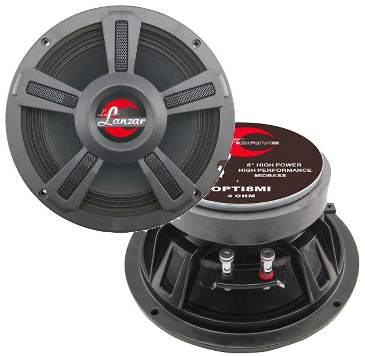 2) New Lanzar OPTI8MI 8" 800 Watt 4-Ohm High Power Mid Bass Car Audio Speakers