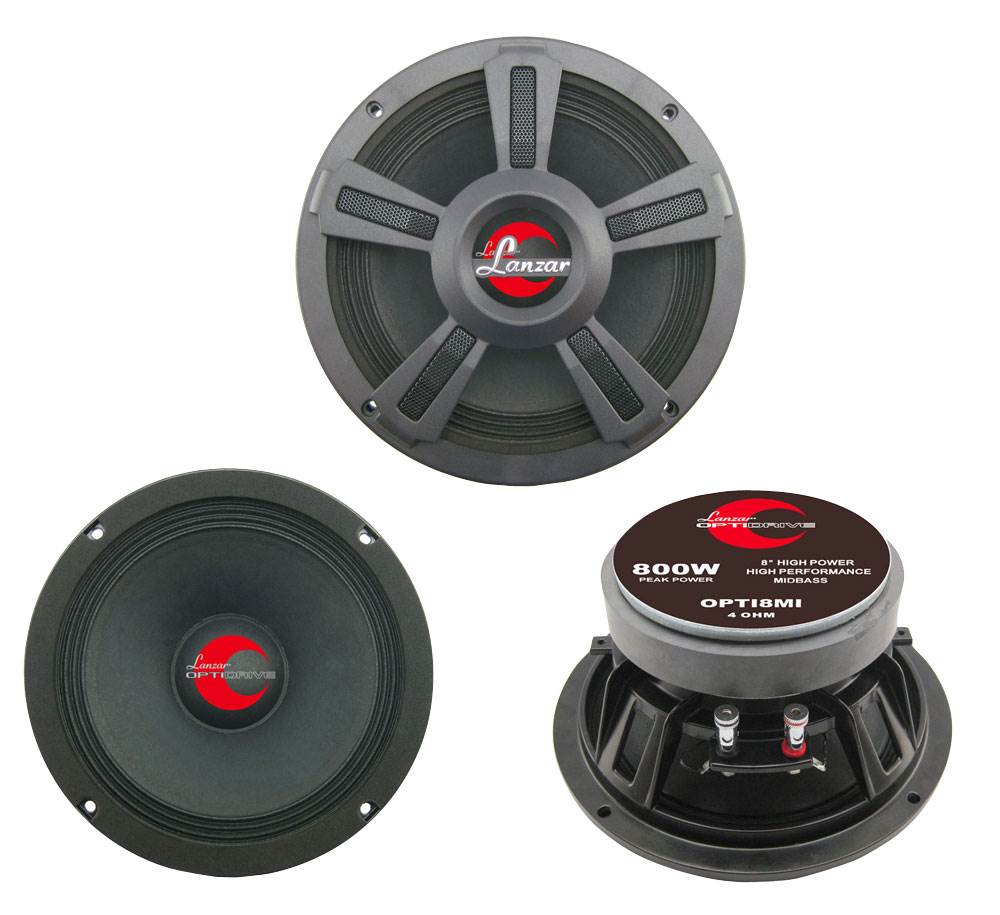 4) New Lanzar OPTI8MI 8" 800 Watt 4-Ohm High Power Mid Bass Car Audio Speakers