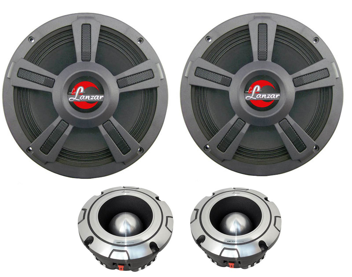 2) Lanzar OPTI8MI 8" 800W MidBass Car Mid Speakers + 2) OPTIBT44 Super Tweeters