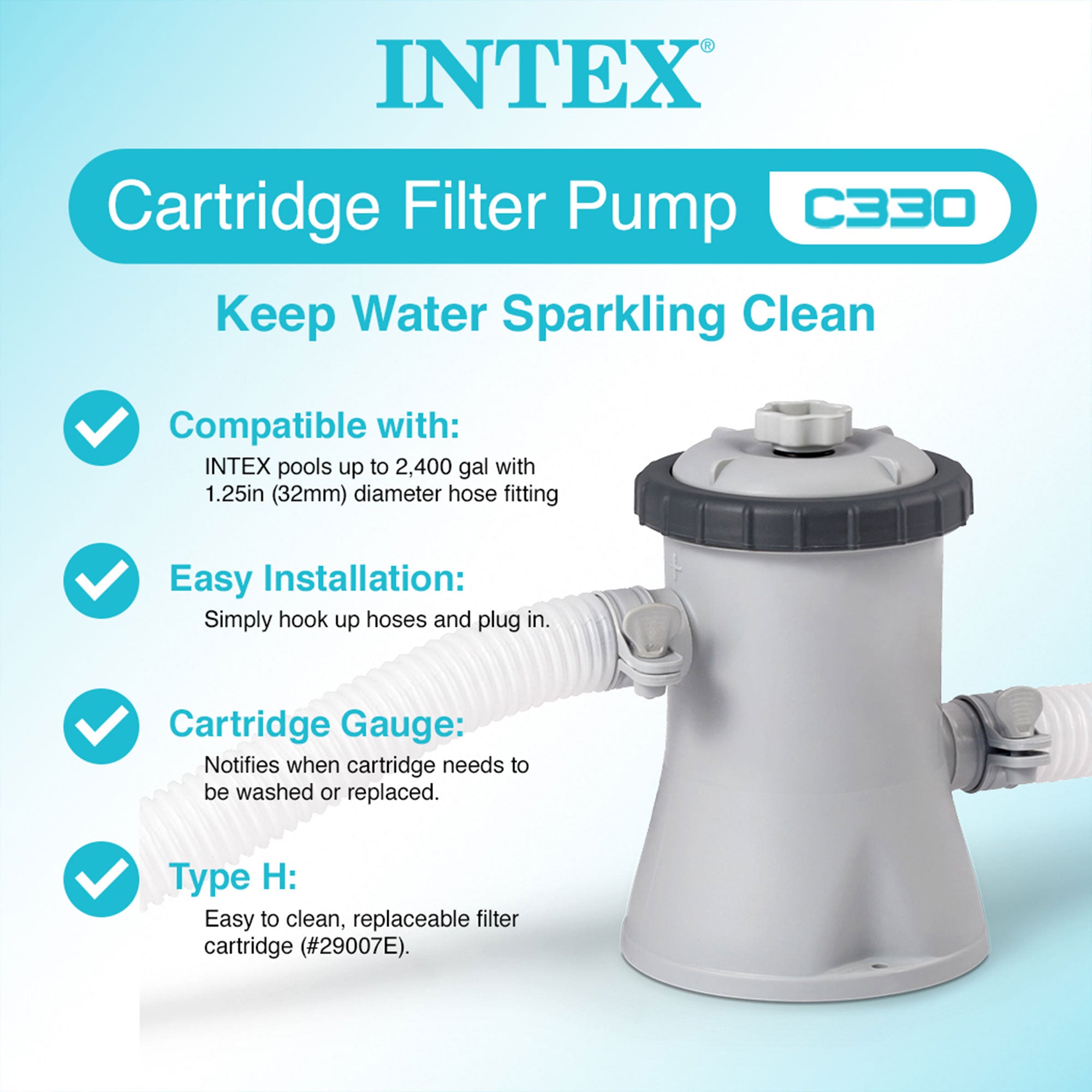 Intex 28601EG 330 GPH Easy Set Swimming Pool Cartridge Filter Pump(Open Box)
