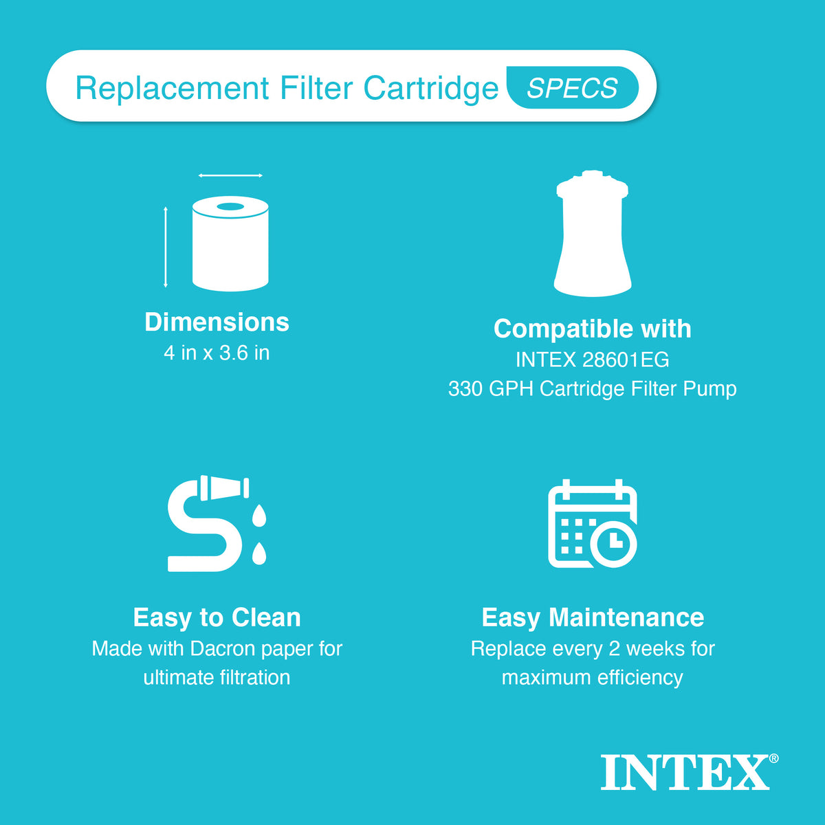 Intex Swimming Pool Easy Set Filter Cartridge Replacement - Type H (2 Pack)