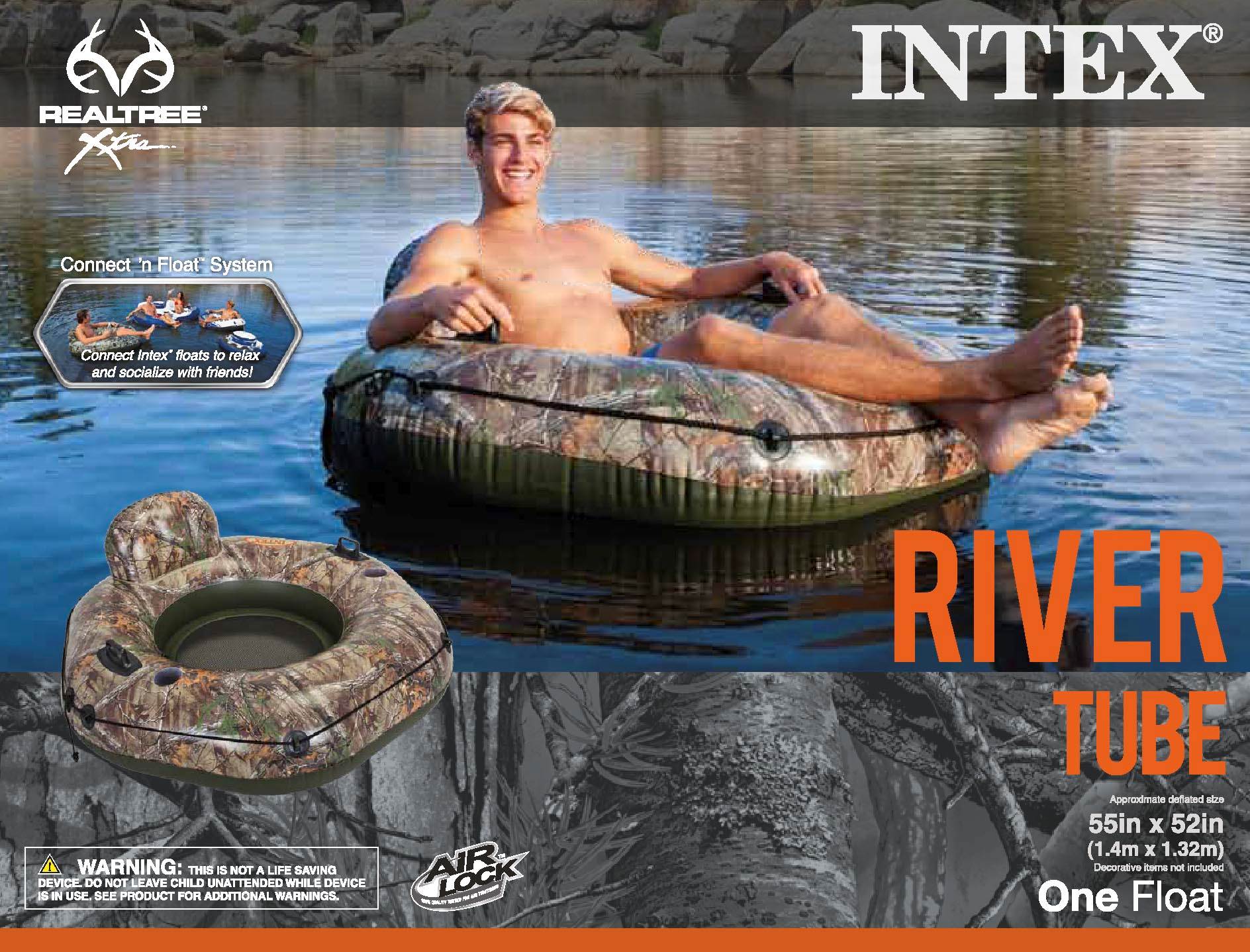 Intex Realtree River Run Tube Connect Lounge Inflatable Floating Raft (Open Box)