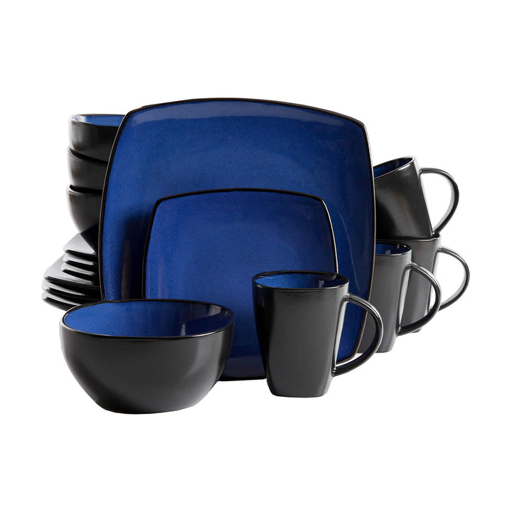 Gibson Elite Soho Lounge 16 Piece Plates, Bowls, & Mugs Dinnerware Set, Blue - VMInnovations