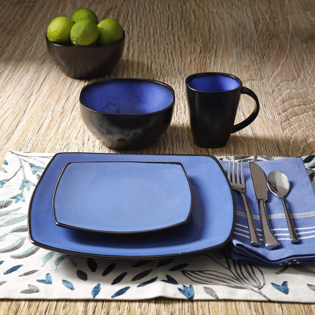 Gibson Elite Soho Lounge 16 Piece Plates, Bowls, & Mugs Dinnerware Set, Blue - VMInnovations