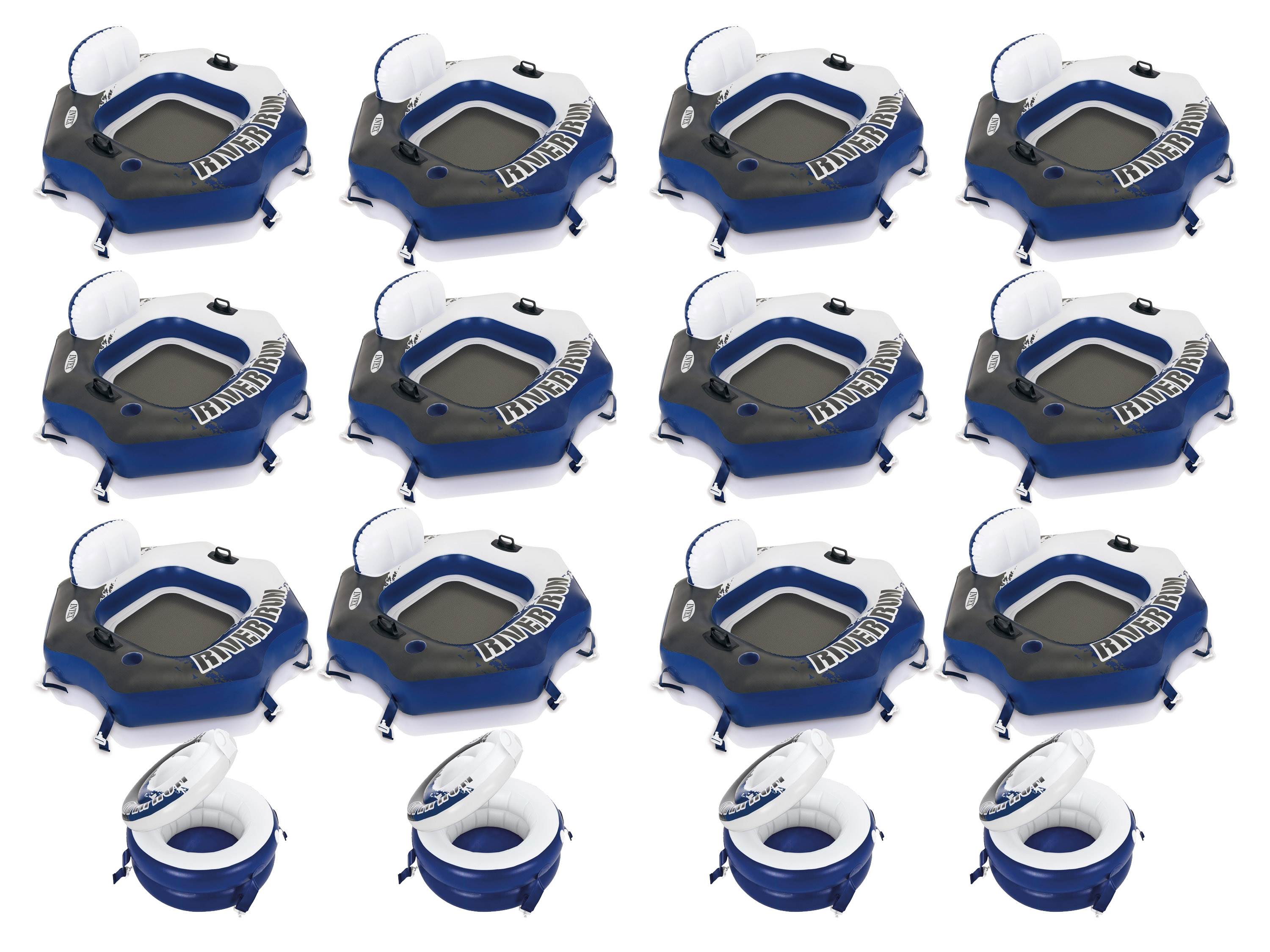 Intex River Run Connect Lounge Inflatable Tube 12-Pack w/ Four Connecting Cooler