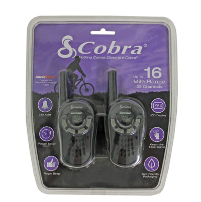 (2) COBRA MicroTalk CX80 16-Mile 22-Channel GMRS FRS 2-Way Walkie Talkie Radios