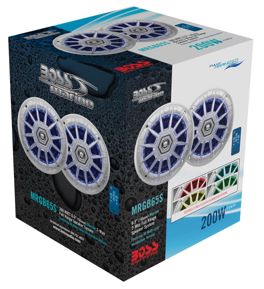 BOSS Audio MRGB65 6.5" 200W Boat Marine RGB LED Light Speakers Silver (1 Pair)