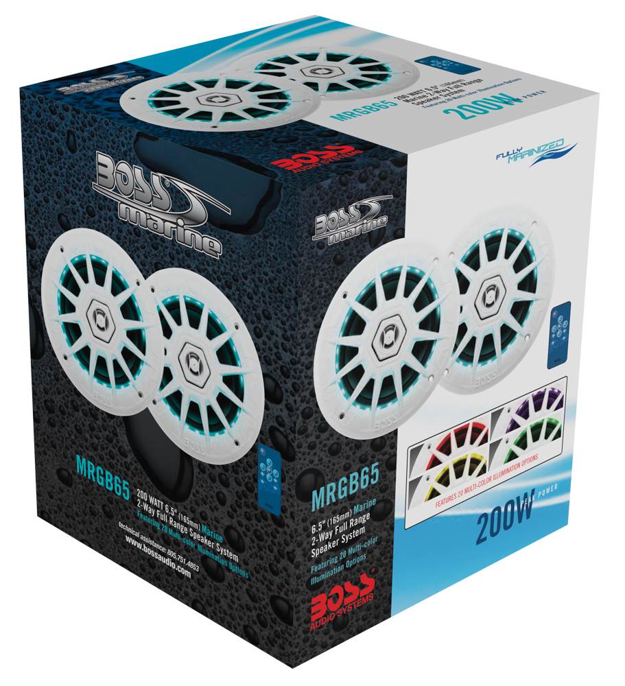 4) BOSS Audio MRGB65 6.5" 400W Boat Marine RGB LED Light Speakers White 2 Pairs