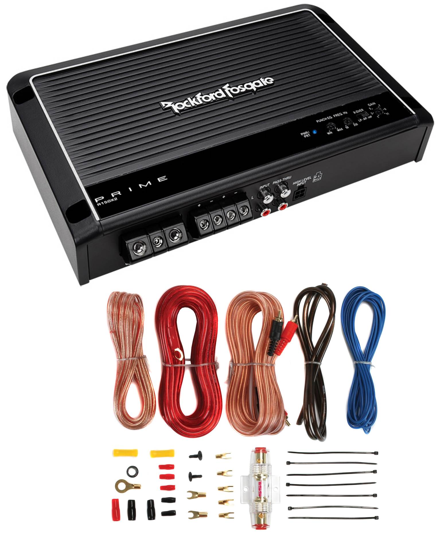 Rockford Fosgate Prime R150X2 R150 150 Watt RMS 2-Channel Car Amplifier+Amp Kit