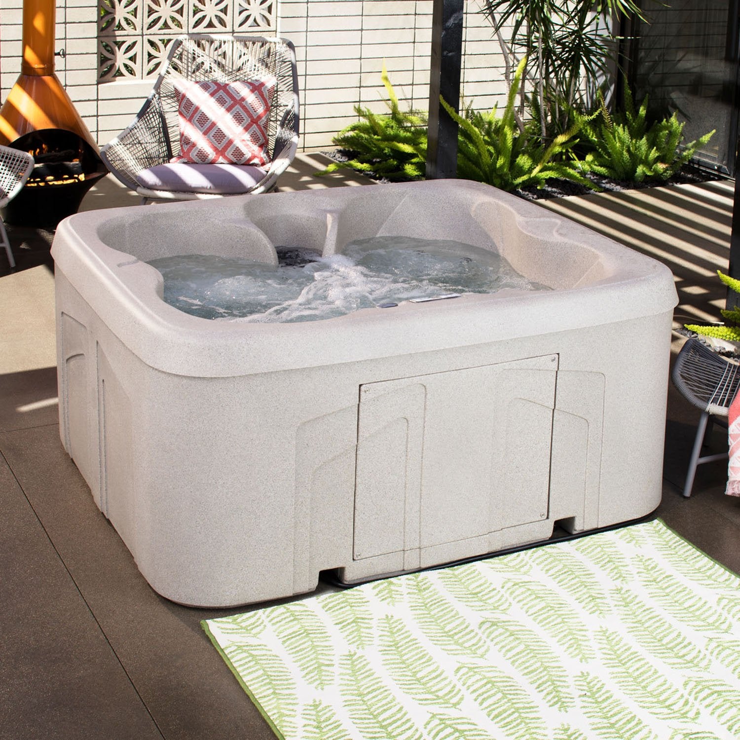 LifeSmart 4 Person Square Hot Tub Spa w/ 13 Jets & Cover w/ Steps (2 Pack)