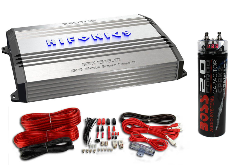 NEW Hifonics BRX1516.1D Monoblock Amplifier Class D Amp + Wiring Kit + Capacitor