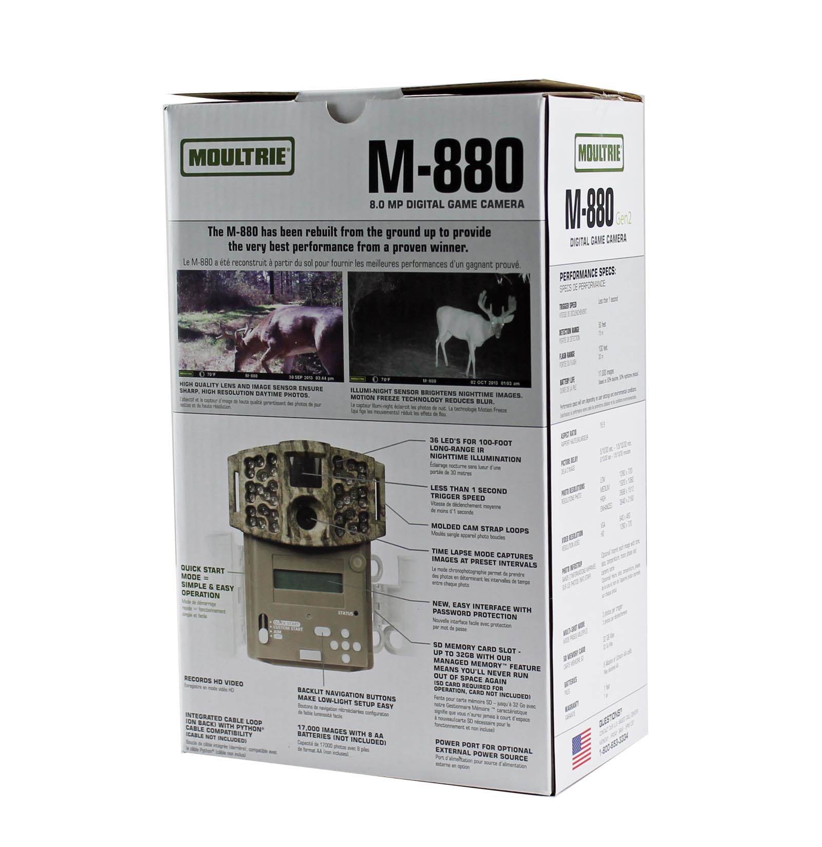 (2) MOULTRIE Game Spy M-880 Gen2 Low Glow Cameras + Security Boxes + SD Cards