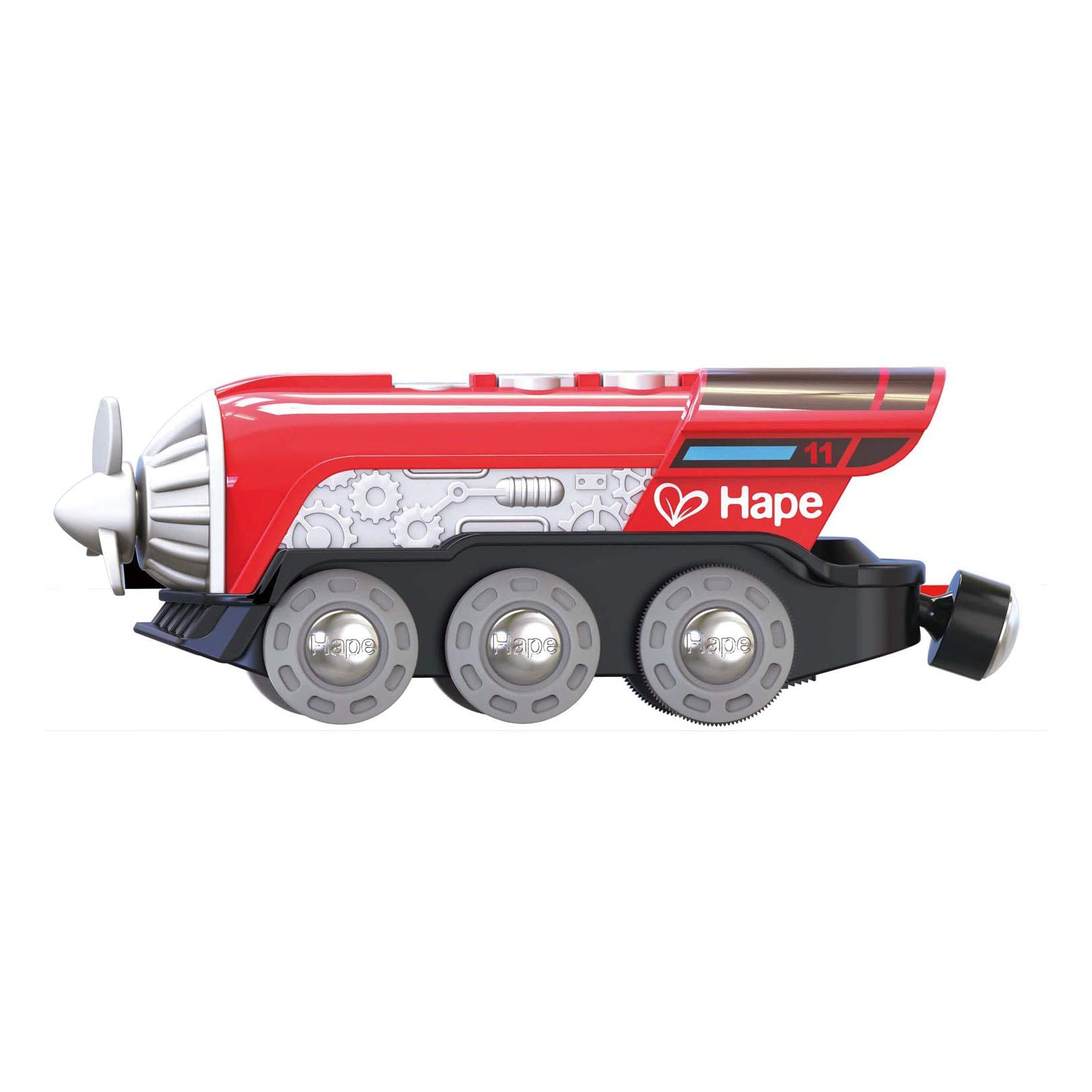 Hape Kids Wooden Magnetic Railway Rotating Propeller Steam Engine Train Toy, Red - VMInnovations