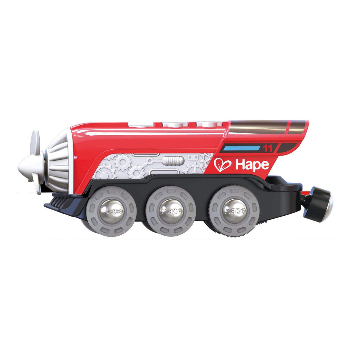 Hape Kids Wooden Magnetic Railway Rotating Propeller Steam Engine Train Toy, Red