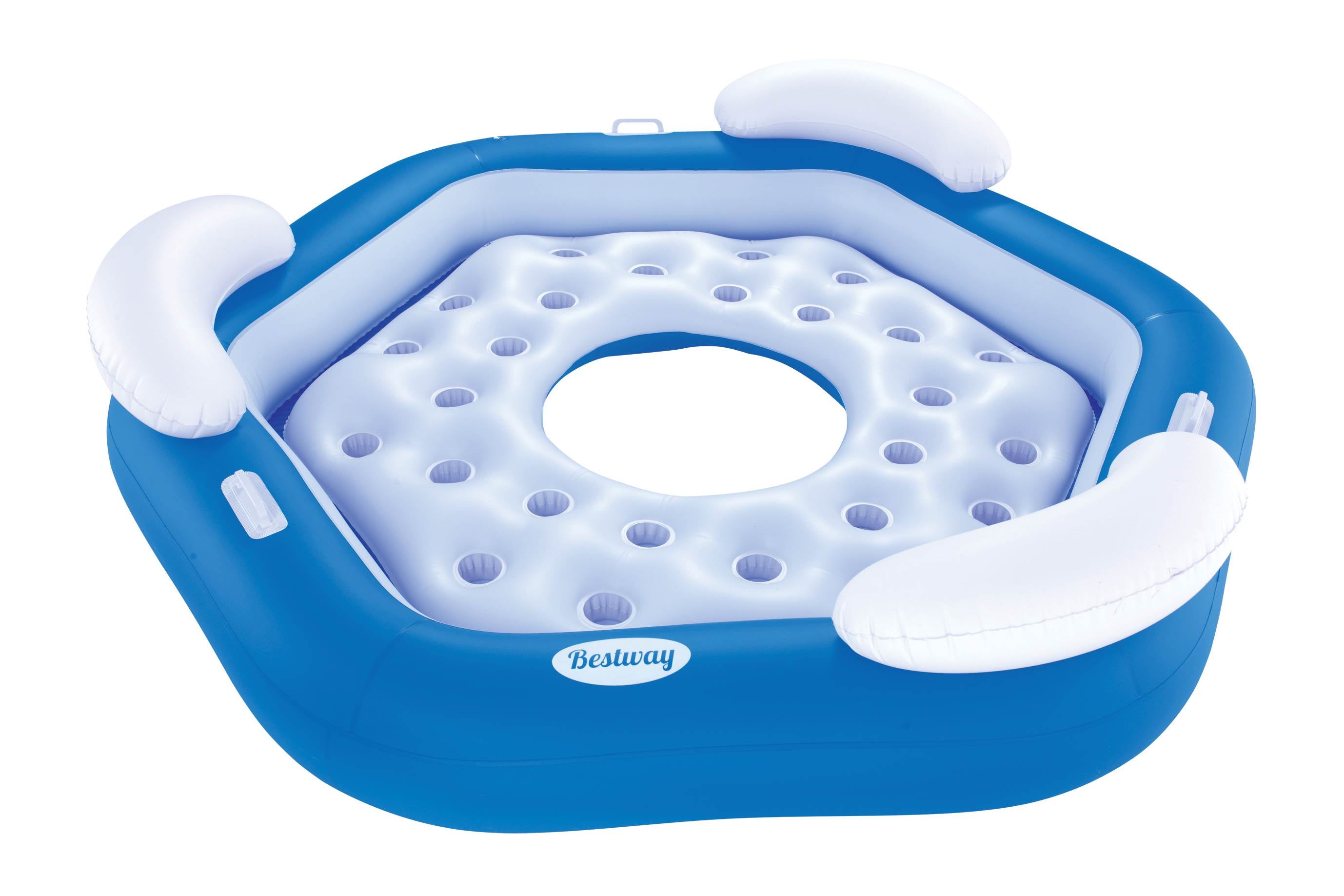 Bestway 75"x70" 3-Person Floating Water Island Lounge Tube Raft with Air Pump