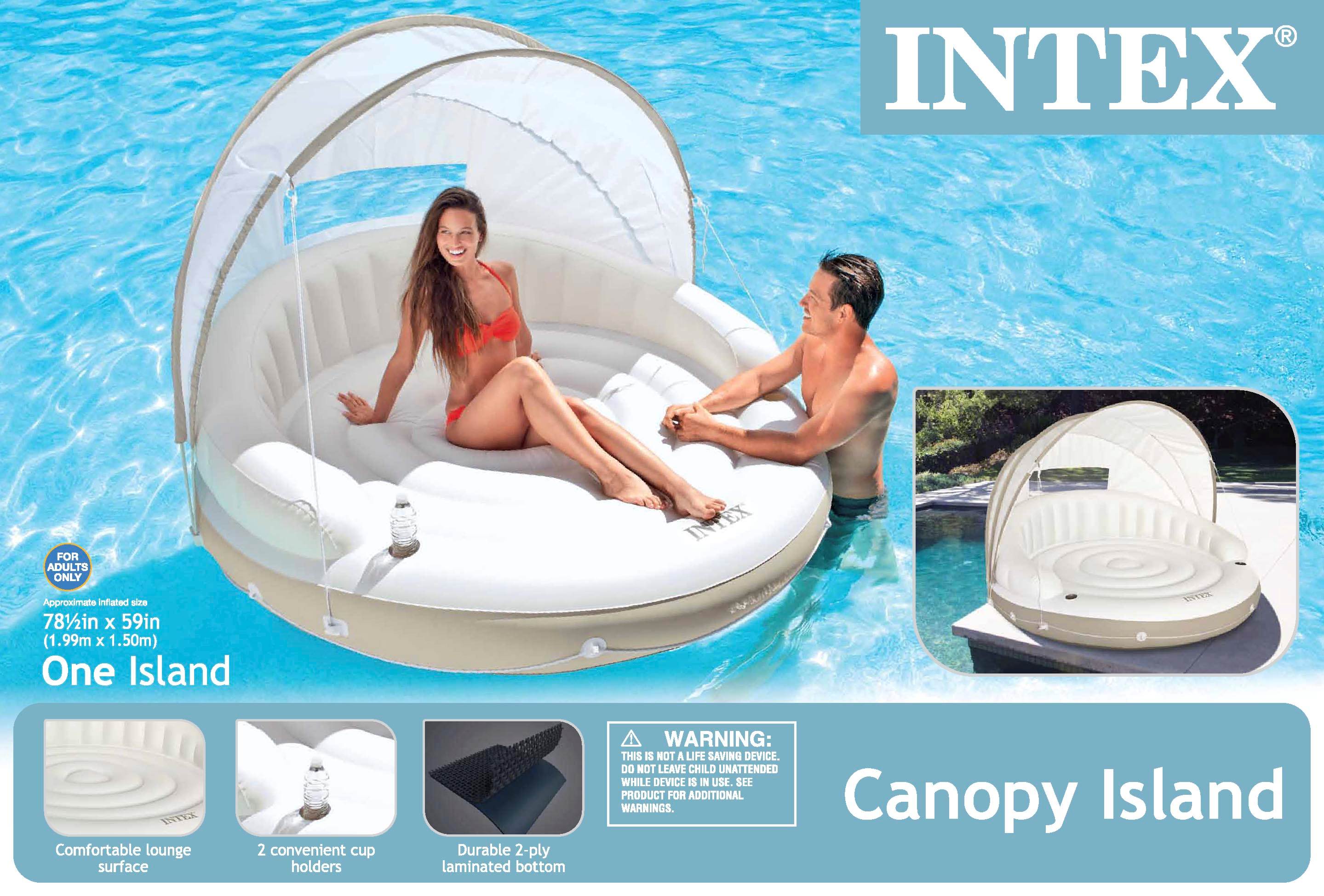 Intex Canopy Island 78" X 59" Inflatable Water Lounge Raft with Air Pump