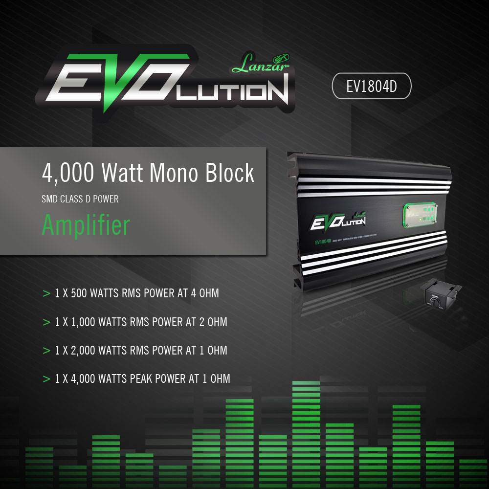 NEW Lanzar EV1804D 4000 Watt Mono Block Amp 1 Ohm SMD Class D Power Amplifer