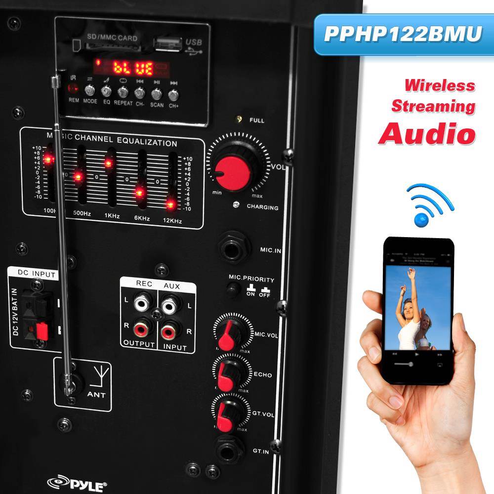 Pyle 800W Bluetooth PA DJ Loudspeaker Speaker w/ Accessories and Stand