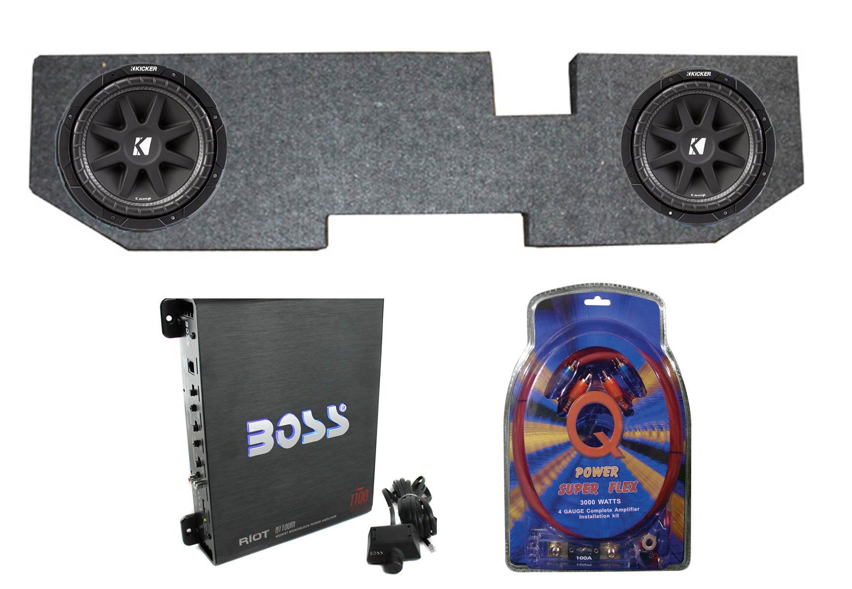 Kicker 10" 600W Subwoofer Pair w/ Dodge Ram Quad Sub Box & 1100W Amplifier & Kit - VMInnovations