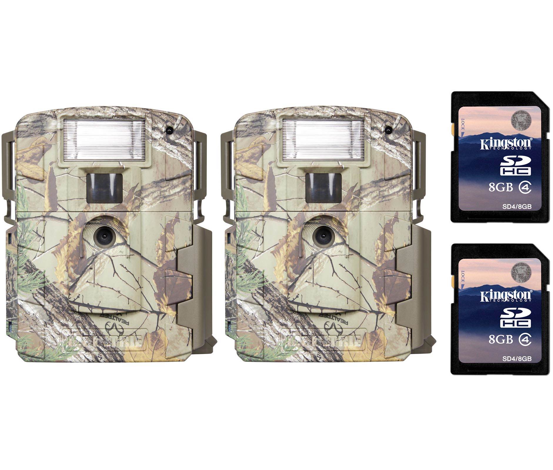 (2) Moultrie Xenon Strobe White Flash D-80 Mini Trail Game Cameras + SD Cards