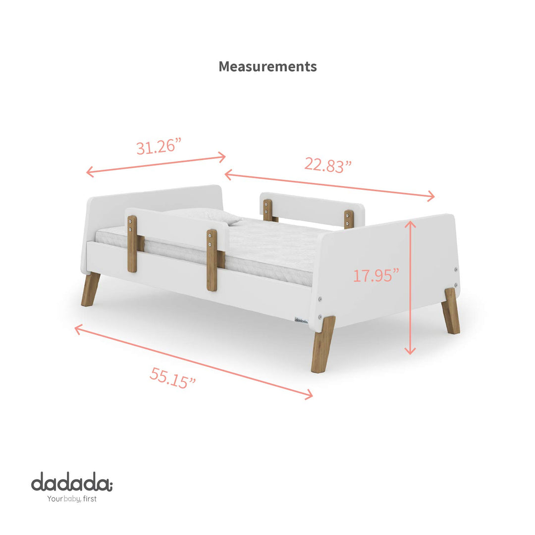 dadada Muse Low Profile Toddler Bed w/2 Removeable Side Rails, White (Open Box) - VMInnovations